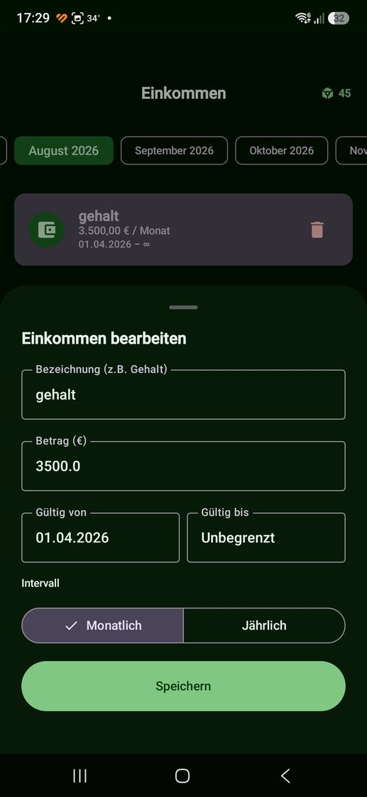 Bildschirmfoto 1 aus der App Budget Hase